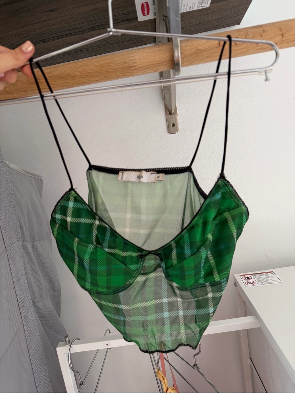 Adika Green Plaid Sheer Spaghetti-Strap Camisole
